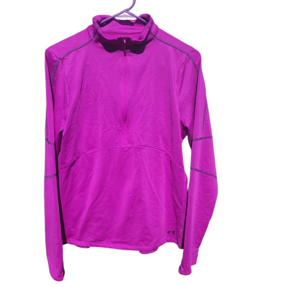 Under Armour Womens Magenta Purple HeatGear Quarter Zip Pullover Thumbholes LG